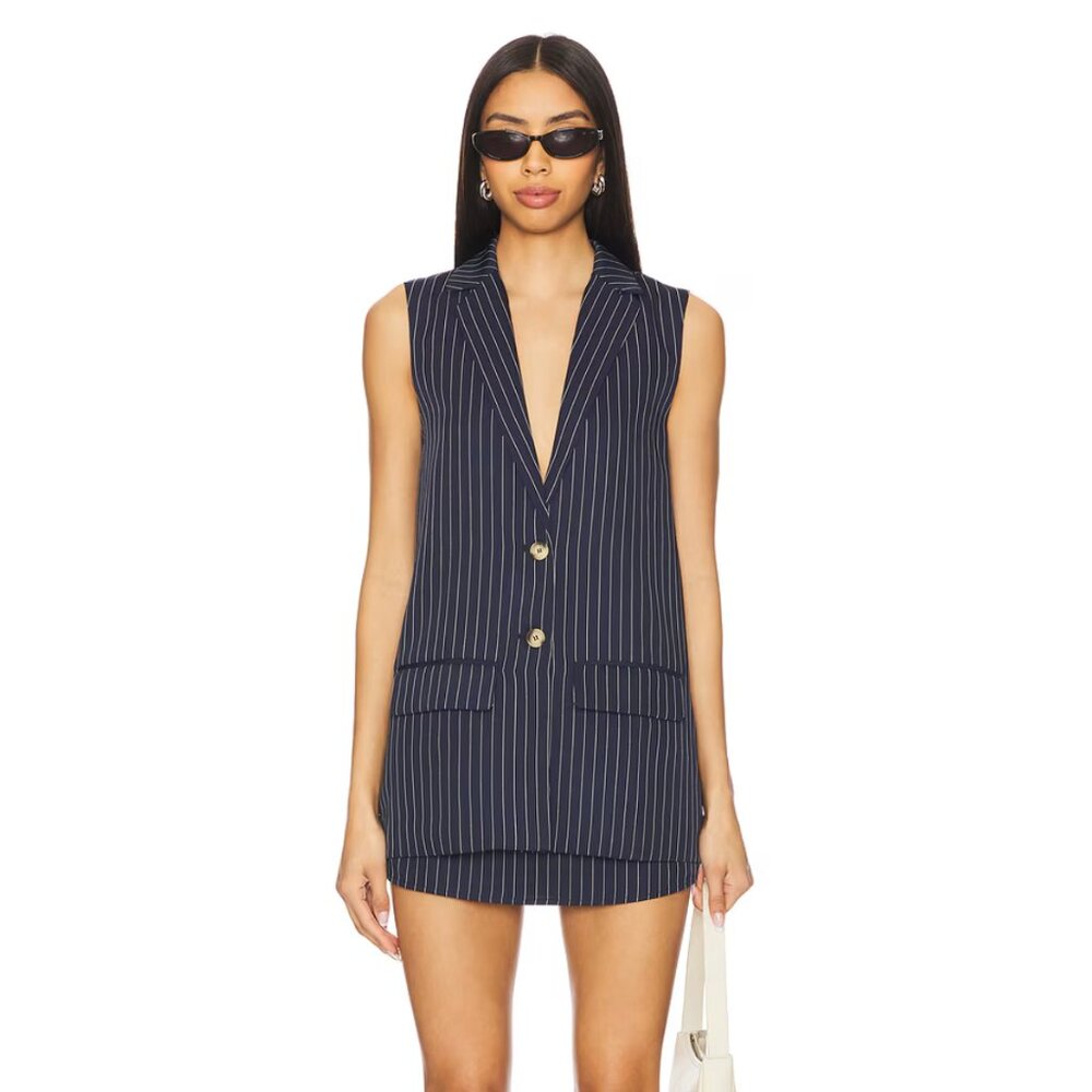 Sleeveless Navy Pinstripe Blazer Vest